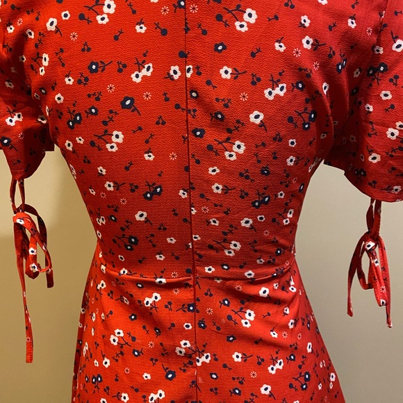 Princess Polly Red Floral Tie Mini V-Neck Dress - Picture 9 of 14